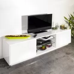 Melamine TV Stand With 2 Glass Shelves Made In Italy - Norman