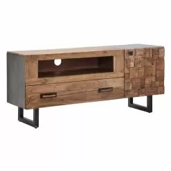 Modern TV Cabinet In Iron And Acacia Wood With Drawer And Door - Deanna