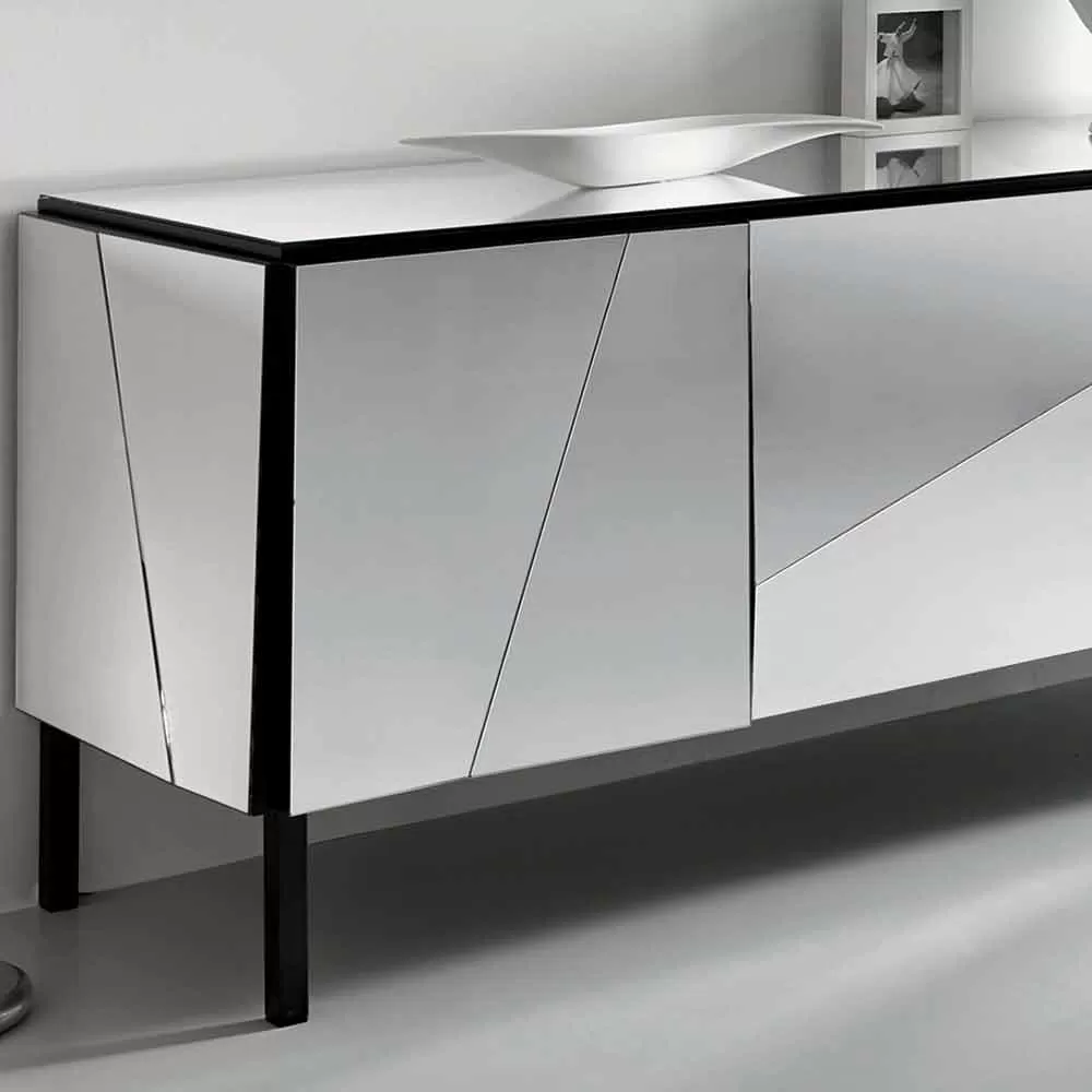 Living Room Sideboard In Matt Black Wood And Mirrored Glasses, Italian Luxury - Sienese - Image 2