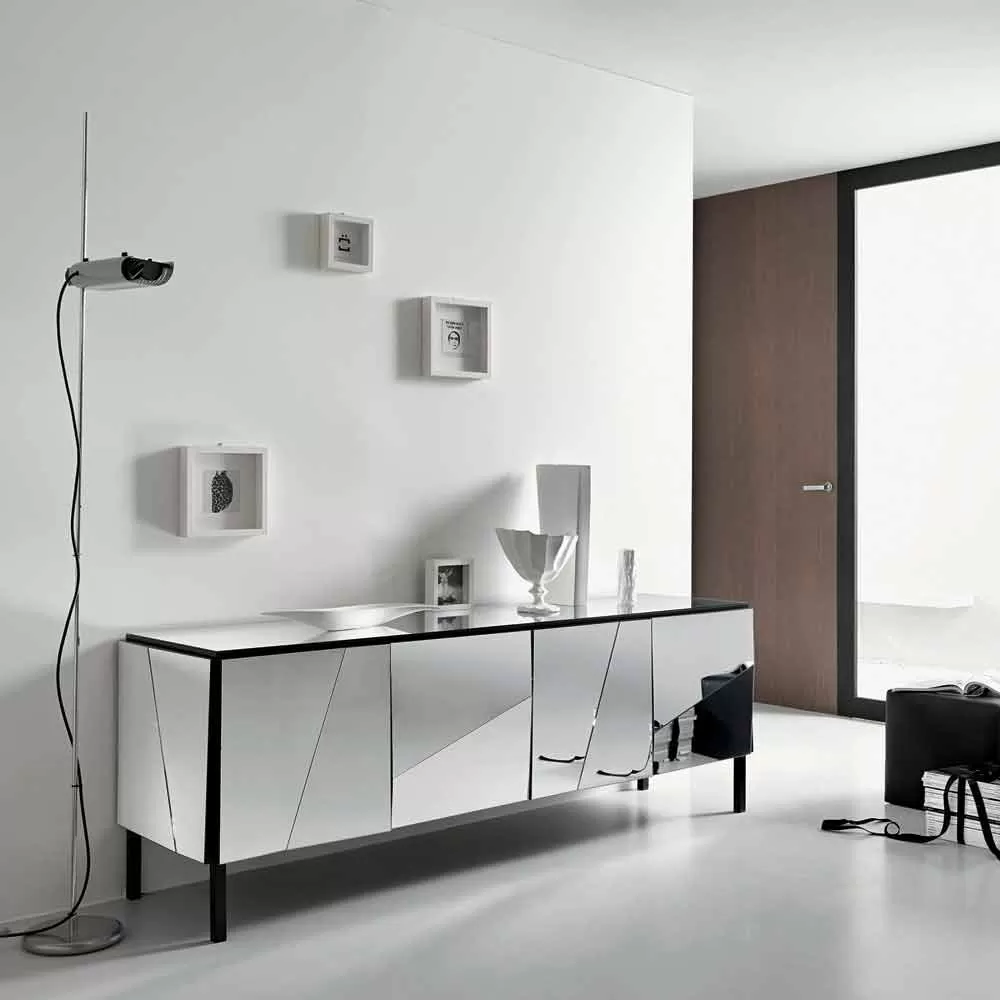 Living Room Sideboard In Matt Black Wood And Mirrored Glasses, Italian Luxury - Sienese - Image 4