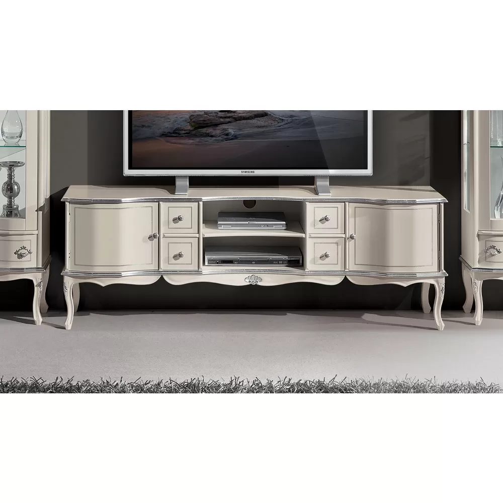 Living Room TV Stand White And Silver Wood Made In Italy - Windsor - Image 2