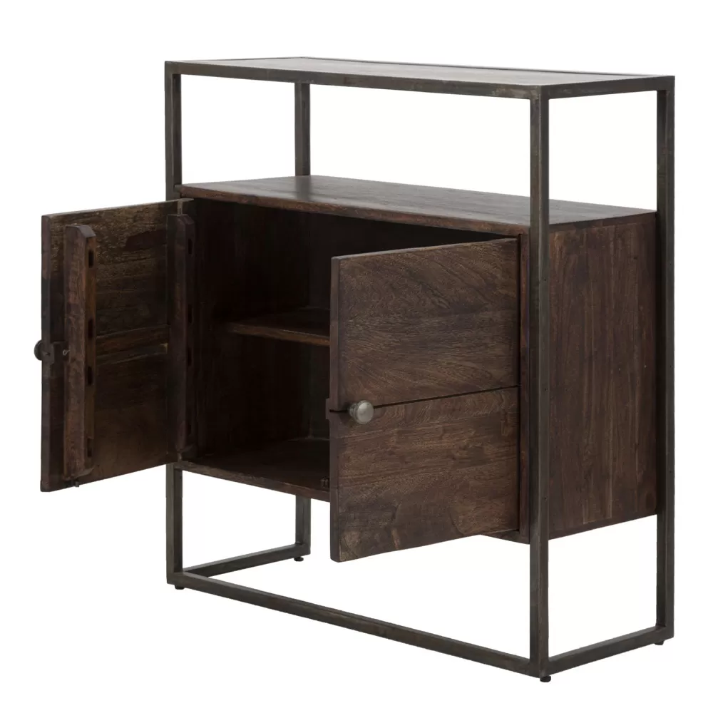 Industrial Style Iron And Acacia Wood Storage Cabinet - Cacio - Image 2