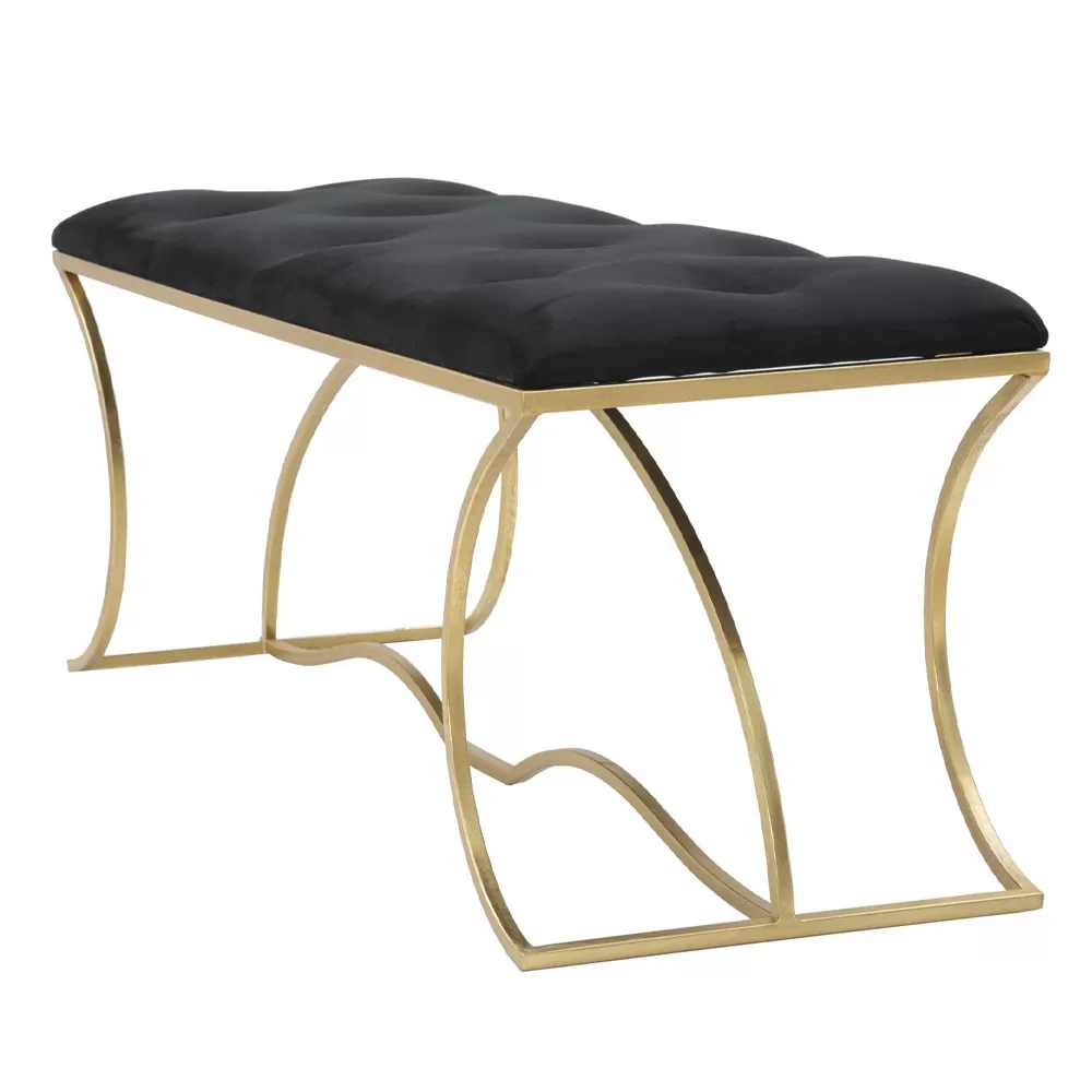 Golden Bench With Iron Structure And Seat Covered In Fabric - Symbol - Image 2