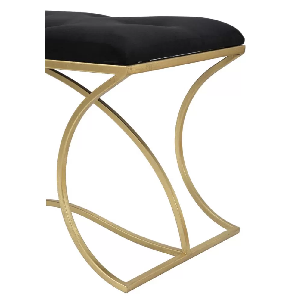 Golden Bench With Iron Structure And Seat Covered In Fabric - Symbol - Image 3