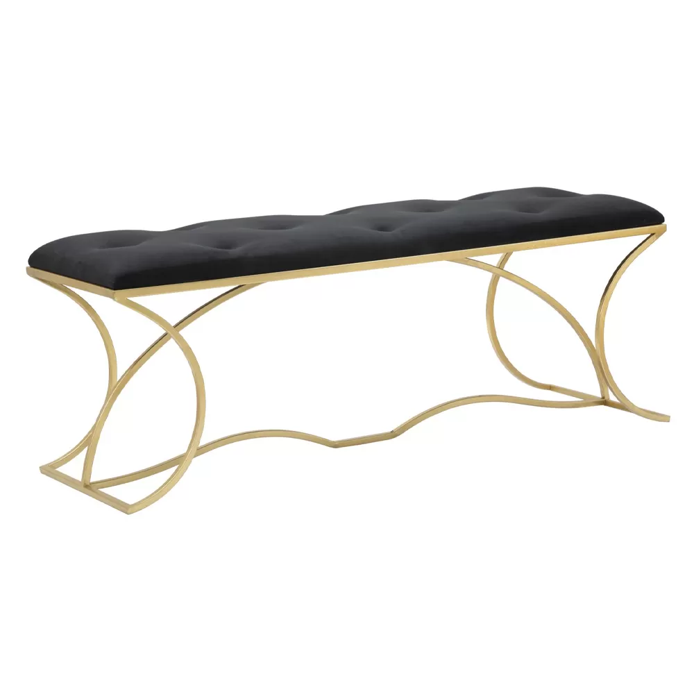 Golden Bench With Iron Structure And Seat Covered In Fabric - Symbol