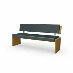 Modern Bench In Oak Wood, Upholstered In Black Eco-leather, Candy