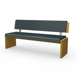 Modern Bench In Oak Wood Upholstered In Black Eco-leather, Misty