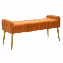 Modern Rust-colored Rectangular Bench In Fabric And Wood - Zack
