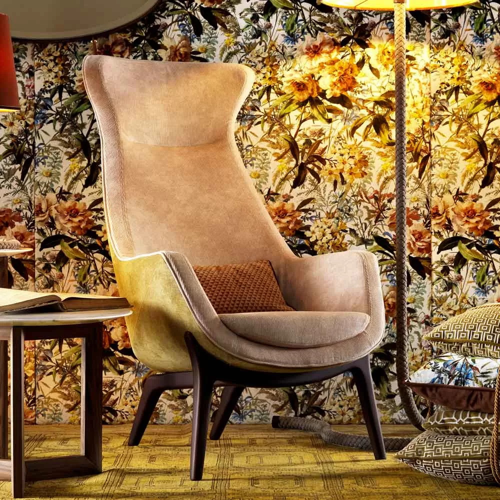 Design Bergére Armchair In Fabric Grilli Wilde Made In Italy