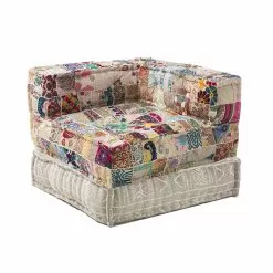 Chaise Longue Armchair Of Ethnic Design In Patchwork Cotton, For Living Room - Fiber