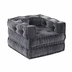 Ethnic Design Chaise Longue Armchair In Gray Or Blue Velvet - Fiber