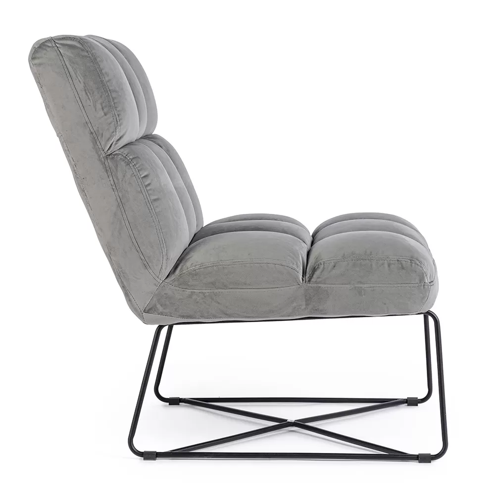 Classic Armchair In Steel And Upholstered Seat In 2 Color Velvet - Guire - Image 2