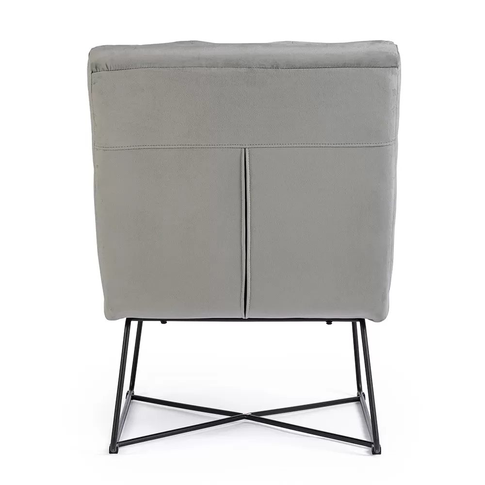 Classic Armchair In Steel And Upholstered Seat In 2 Color Velvet - Guire - Image 3