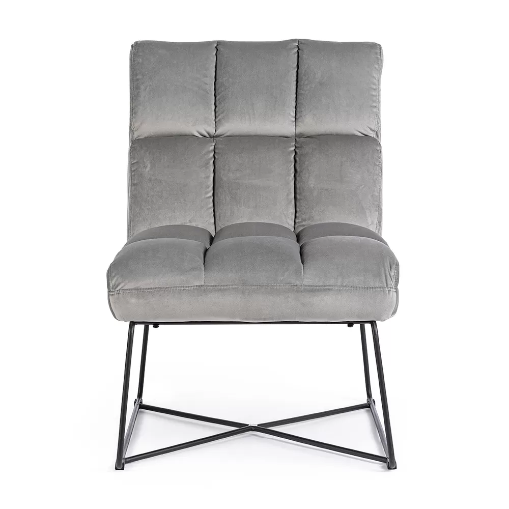Classic Armchair In Steel And Upholstered Seat In 2 Color Velvet - Guire - Image 4