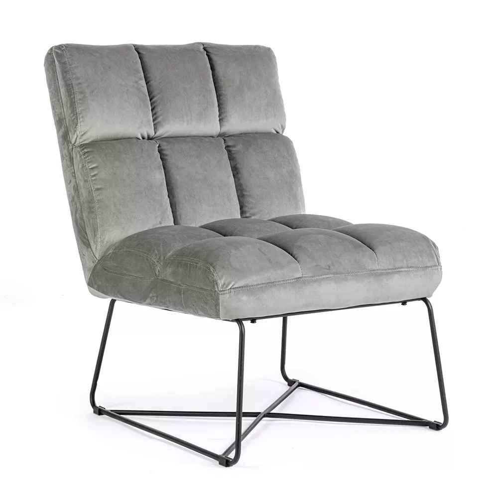 Classic Armchair In Steel And Upholstered Seat In 2 Color Velvet - Guire