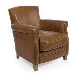 Classic Armchair In Oak Wood And Brown Eco-leather Homemotion - Vegas