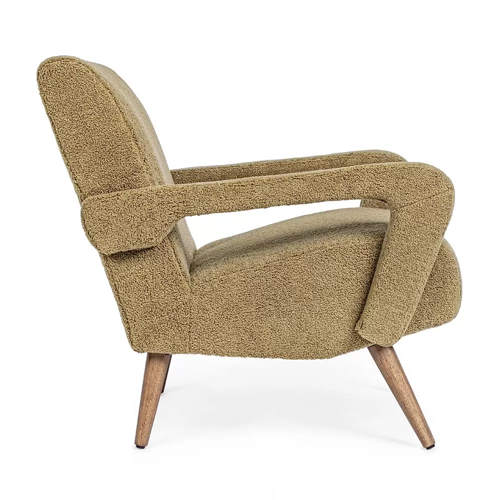 Armchair With Armrests In Rubberwood And Wool Effect Seat - Patrizia - Image 2