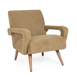 Armchair With Armrests In Rubberwood And Wool Effect Seat - Patrizia