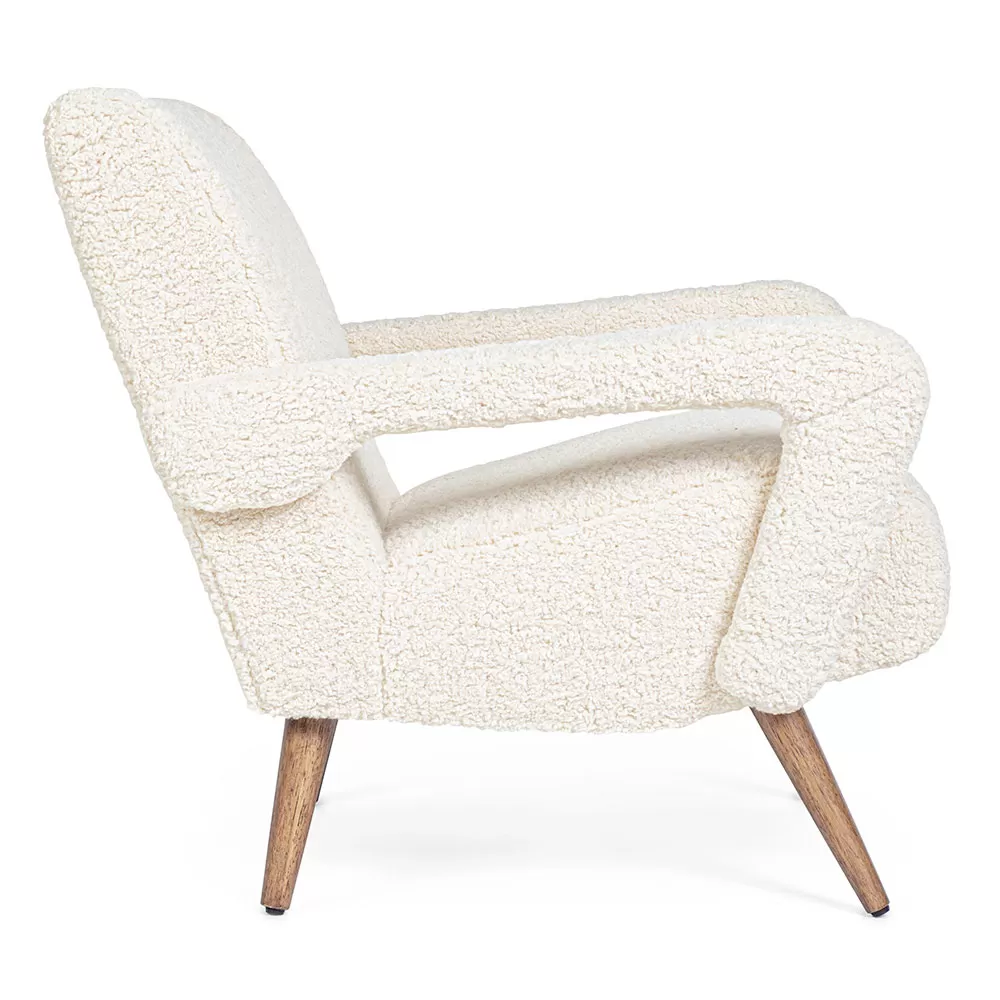 Armchair With Armrests In Rubberwood And Wool Effect Seat - Patrizia - Image 8