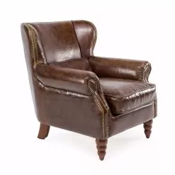 Indoor Armchair Completely In Vintage Leather Aged Effect - Stamp