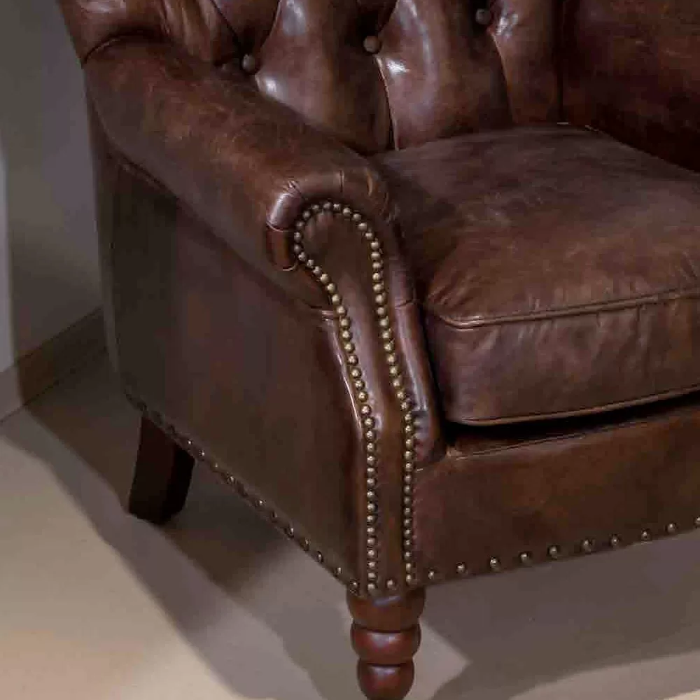 Indoor Armchair Entirely Made In Aged Effect Vintage Leather - Stamp - Image 2