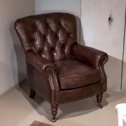 Indoor Armchair Entirely Made In Aged Effect Vintage Leather - Stamp
