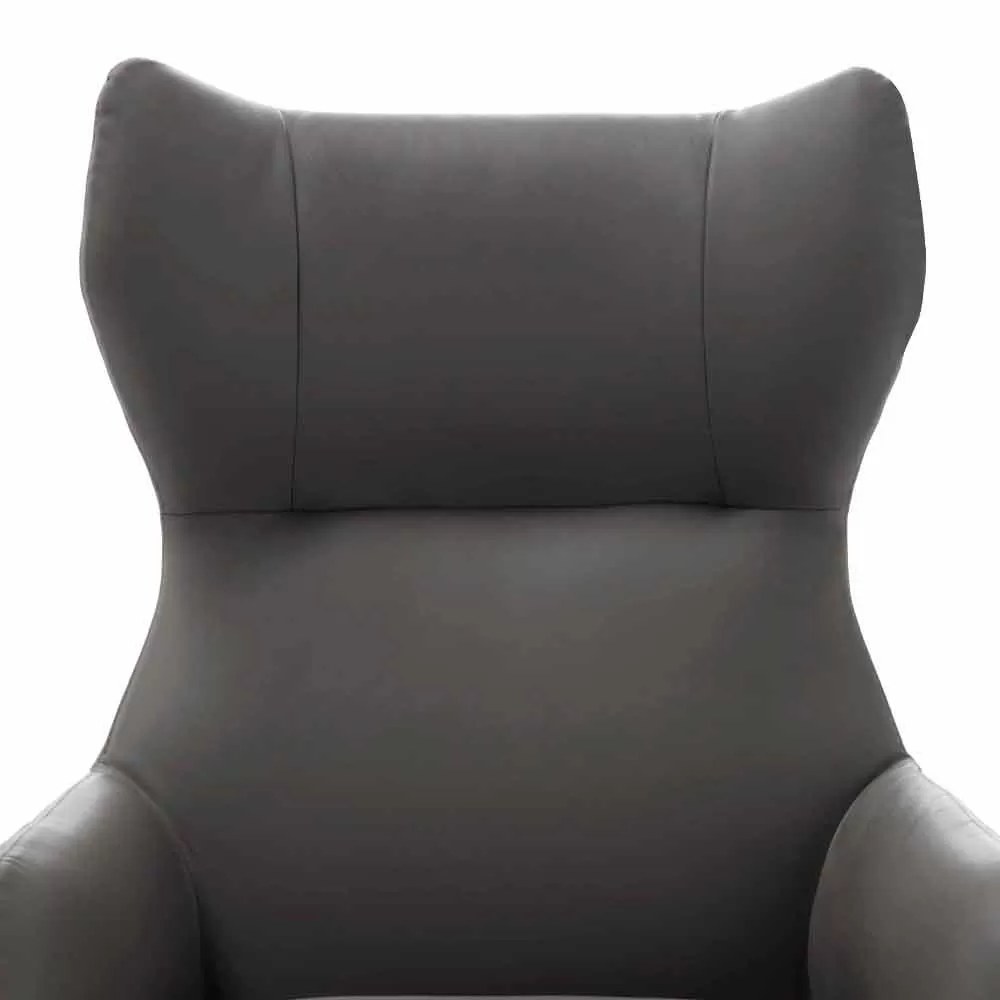 Leather Lounge Chair With Lacquered Metal Feet Made In Italy - Walnut - Image 3