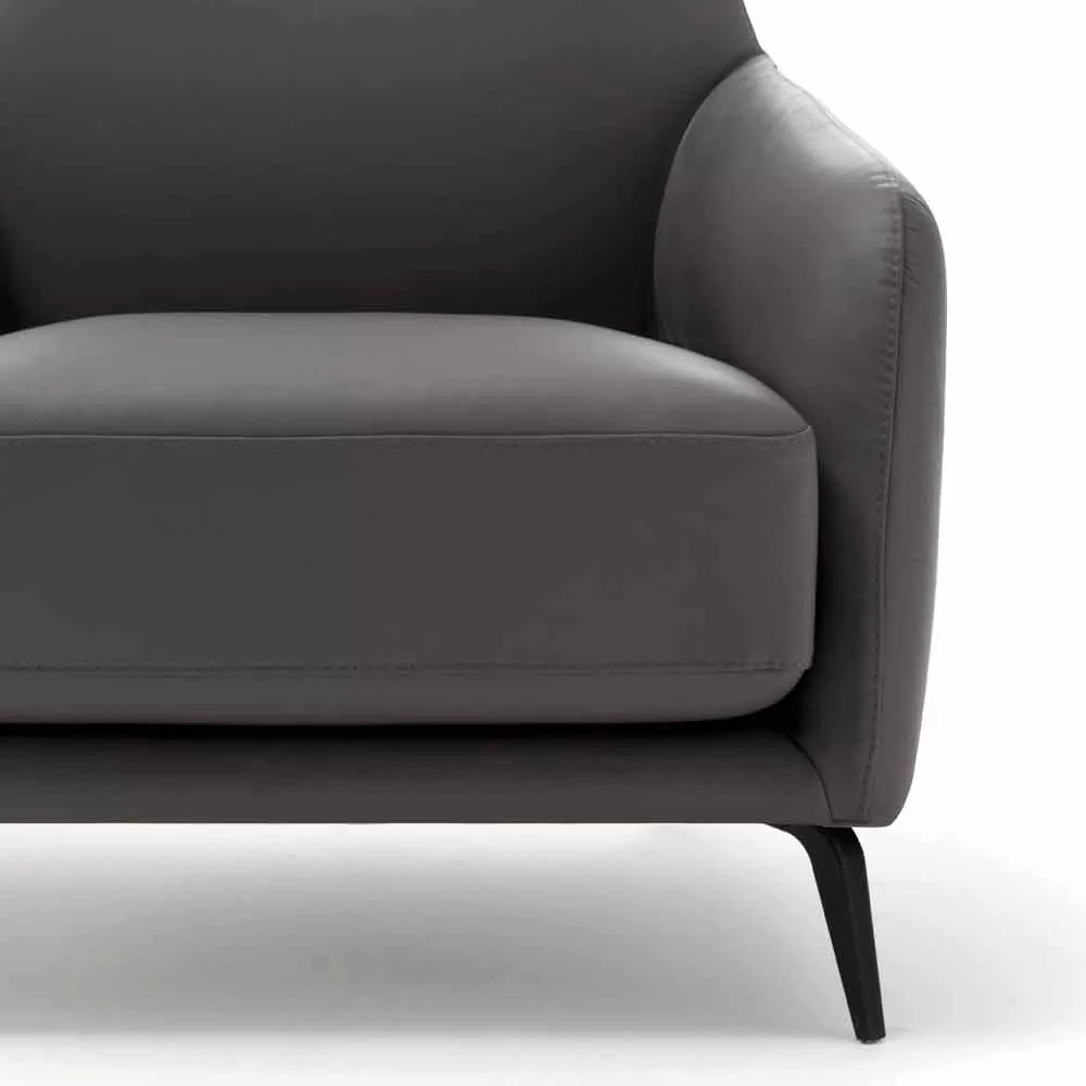 Leather Lounge Chair With Lacquered Metal Feet Made In Italy - Walnut - Image 4