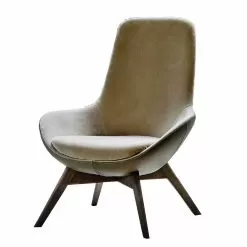 Living Room Armchair In Leather And Fabric With Wooden Base Made In Italy - Ama