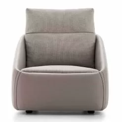 Living Room Armchair In High Quality Leather And Fabric Made In Italy - Amarena