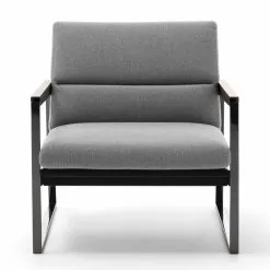Living Room Armchair In Fabric, Leather And Precious Metal Made In Italy - Milla