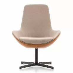 Living Room Armchair In Leather And Fabric With Swivel Base Made In Italy - Ama
