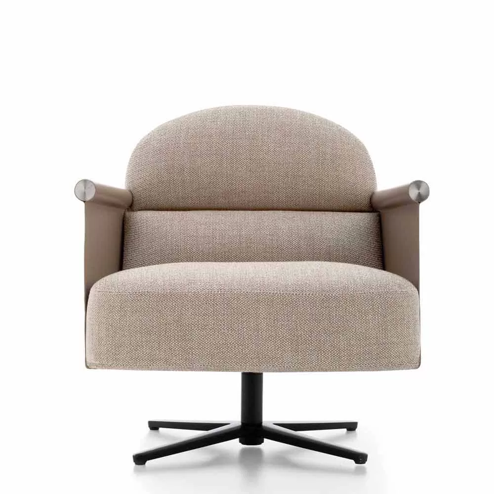 Living Room Armchair In Fabric, Leather And Metal Made In Italy - Camomilla - Image 2