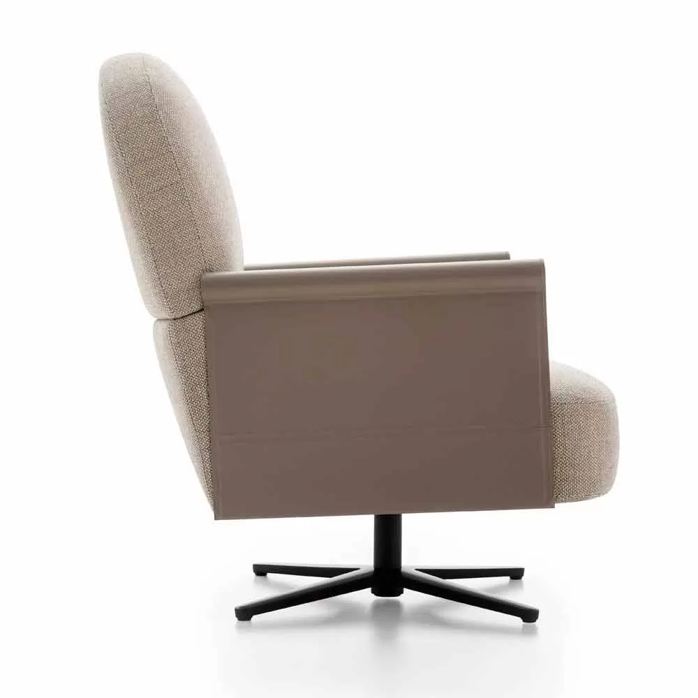 Living Room Armchair In Fabric, Leather And Metal Made In Italy - Camomilla - Image 3