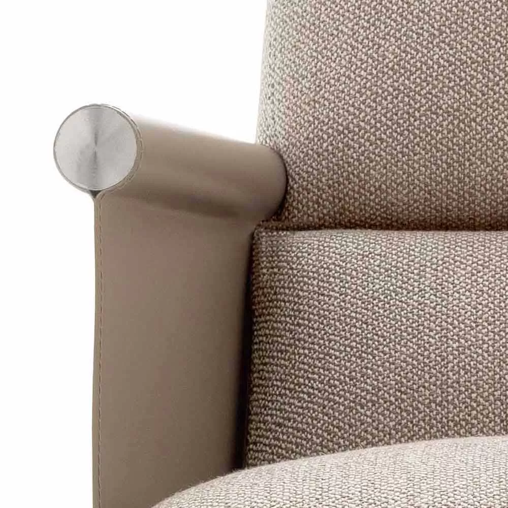 Living Room Armchair In Fabric, Leather And Metal Made In Italy - Camomilla - Image 4