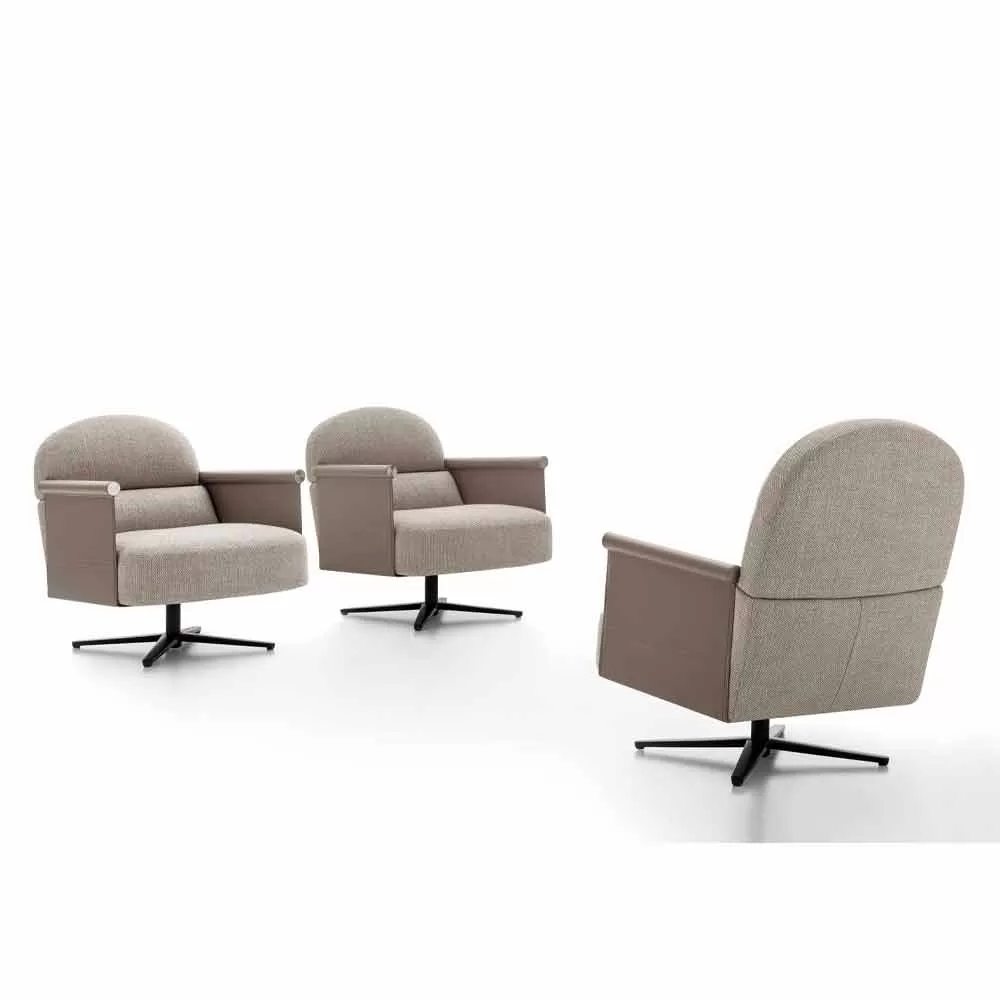 Living Room Armchair In Fabric, Leather And Metal Made In Italy - Camomilla - Image 5