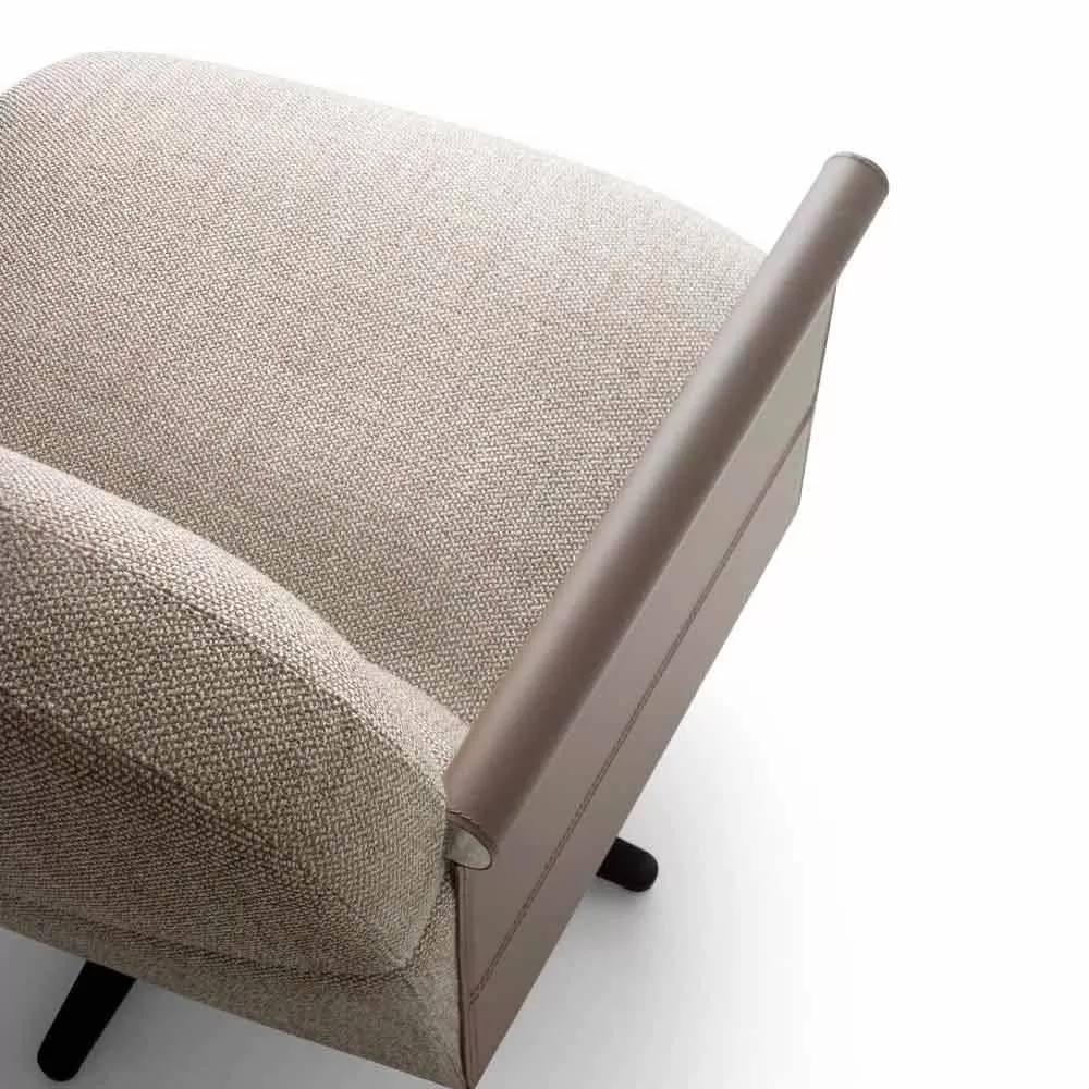 Living Room Armchair In Fabric, Leather And Metal Made In Italy - Camomilla - Image 6