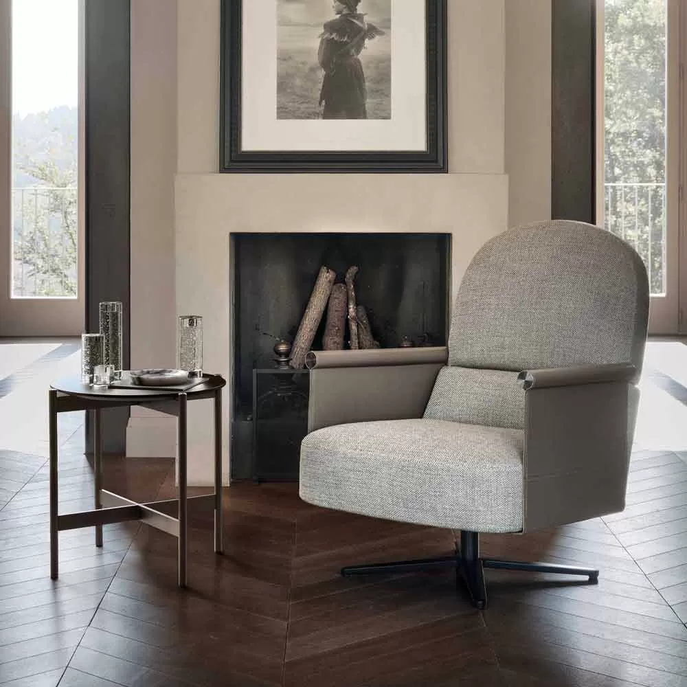 Living Room Armchair In Fabric, Leather And Metal Made In Italy - Camomilla - Image 7