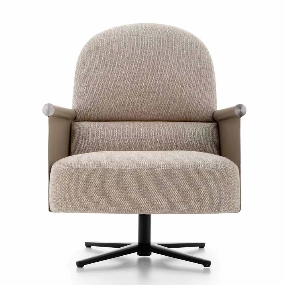 Living Room Armchair In Fabric, Leather And Metal Made In Italy - Camomilla