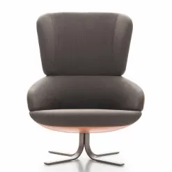 Living Room Armchair In Fabric And Leather With Swivel Base Made In Italy - Liana