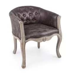 Classic Design Armchair In Wood And Eco-Leather Effect Seat - Katen