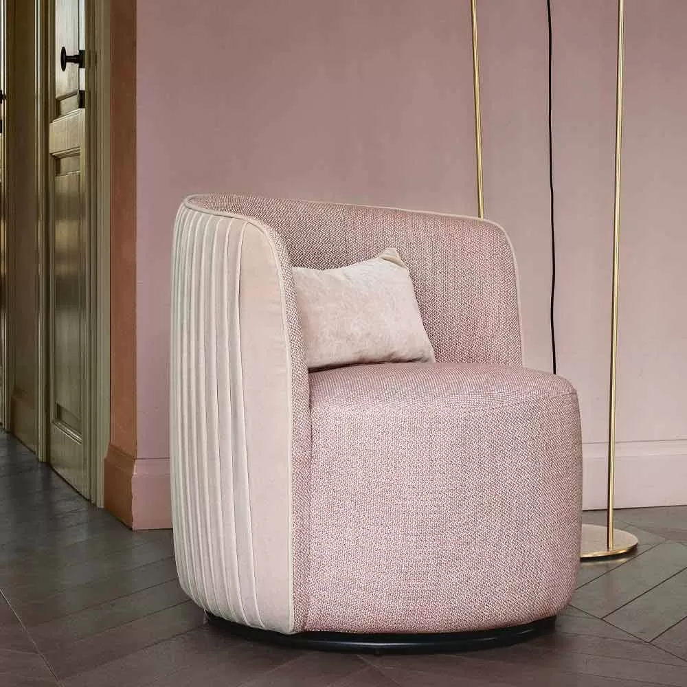 Swivel Living Room Armchair In Fabric And Black Metal Made In Italy - Lavender - Image 4