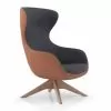 Swivel Leather Armchair With Wooden Base Made In Italy - Butterfly