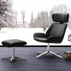 Modern Swivel Armchair With Pouf In Eco-leather And Aluminum Amalfi