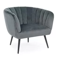 Armchair In Steel And Gray Or Blue Velvet Scandinavian Design - Hilary