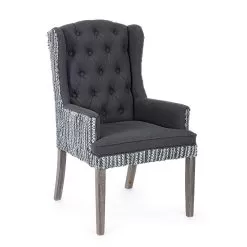 Armchair In Mango Wood, Linen And Leather With Studs Homemotion - Octavia