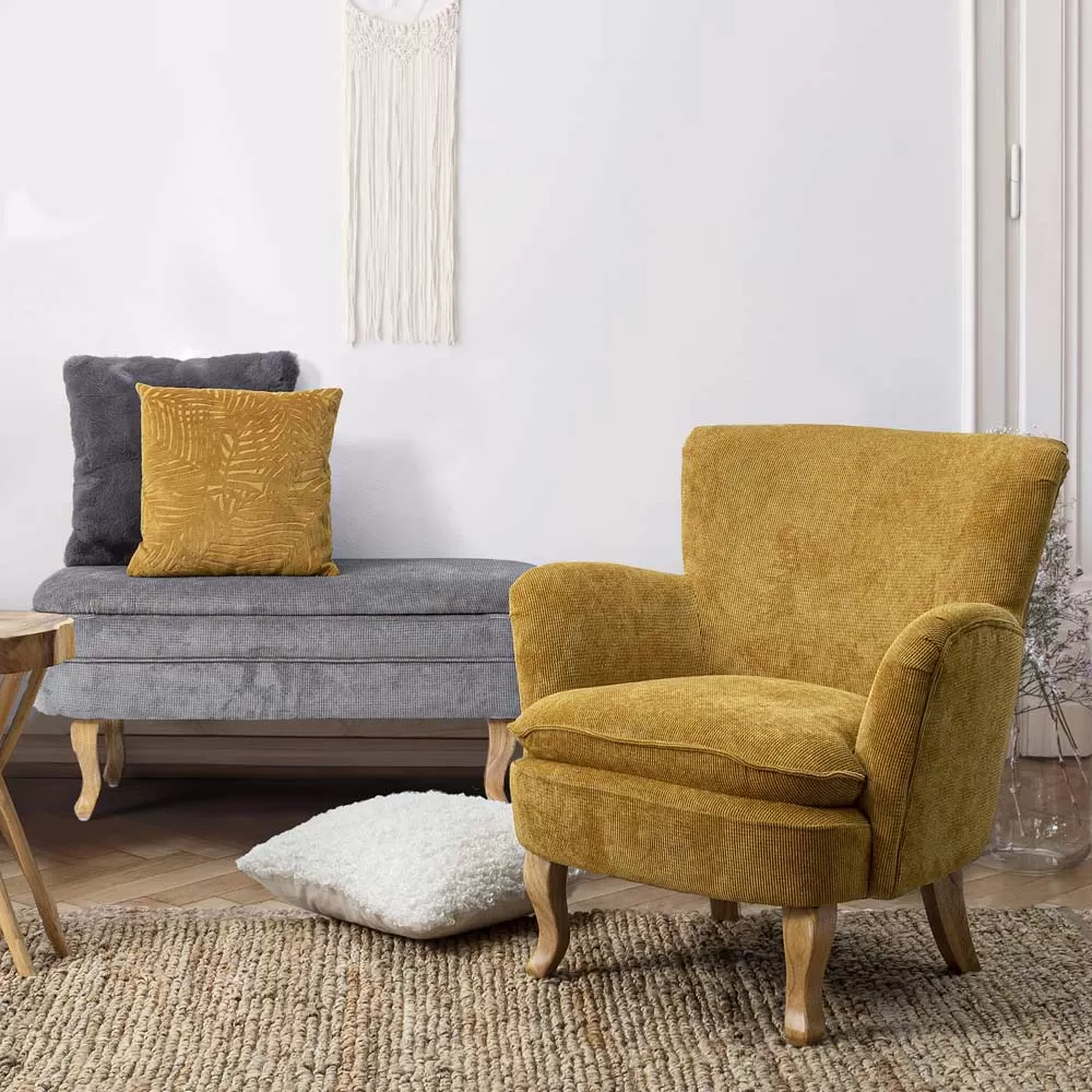 Pine Wood Armchair And Velvet Effect Seat Coste 4 Finishes - Molly - Image 6
