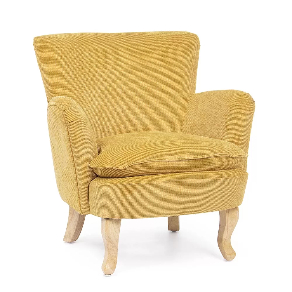Pine Wood Armchair And Velvet Effect Seat Coste 4 Finishes - Molly