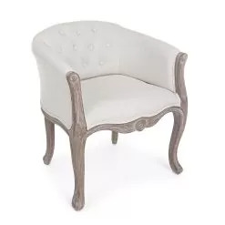 Wooden Armchair Seat In Natural Linen And Cotton Classic Design - Katen