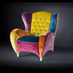 Velvet Armchair Schinke, With Buttoned Upholstery, Modern Design
